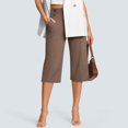 thumbnail image 4 of Women's Wide Leg Capri Pants Stretch High Waisted Summer Office Work Casual Yoga Dress Cropped Pants with Pockets Brown, 4 of 7