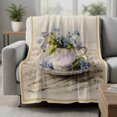 thumbnail image 2 of Spring Blue Flowers Blanket Soft Cozy Warm Throw Blanket for Couch, Plush Fuzzy Flannel Fleece Blankets for Sofa, Vintage Tea Cup Phrases Pastoral Bed Blankets Lightweight Gifts for Women, 40"x60", 2 of 9