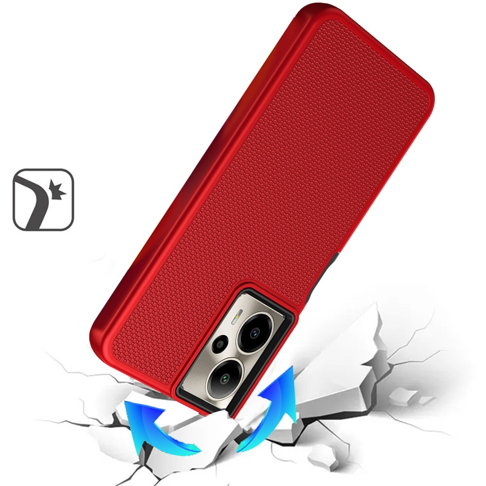 Xpression Phone Case For AT&T Motivate Pro 5G Dual Layer Heavy-Duty Hybrid Rugged Case Rugged Texturized TPU & PC Shockproof Silicone Military Grade Cover, Red
