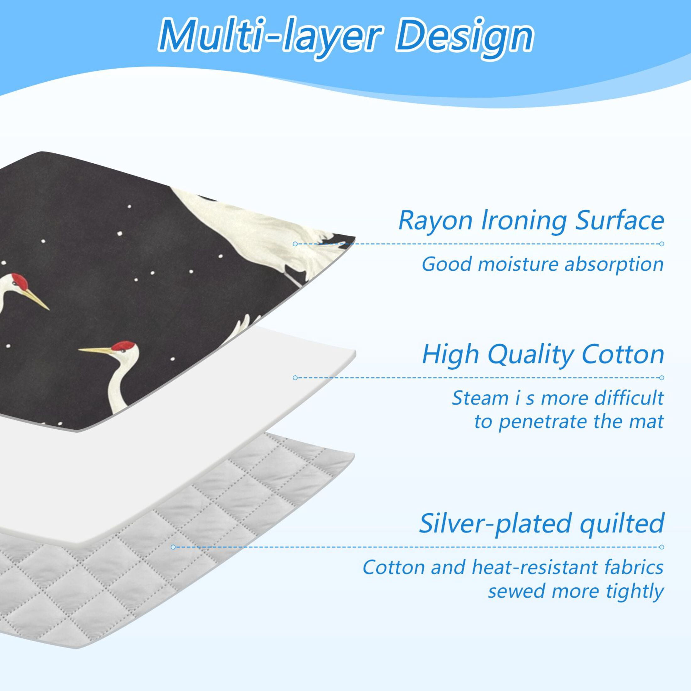 White Crane Flying Ironing Mat Blanket for Table Top Travel Portable Ironing Board Pad 47.2x27.6 Inch