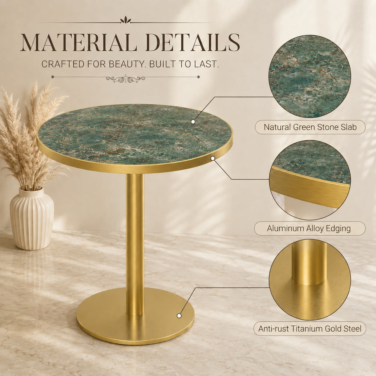 Aukfa 31.5" Round Sintered Stone Dining Table for 2-4, Kitchen Table Tulip Table with Gold Pedestal Base for Bistro Small Apartment,Jade Green Marble