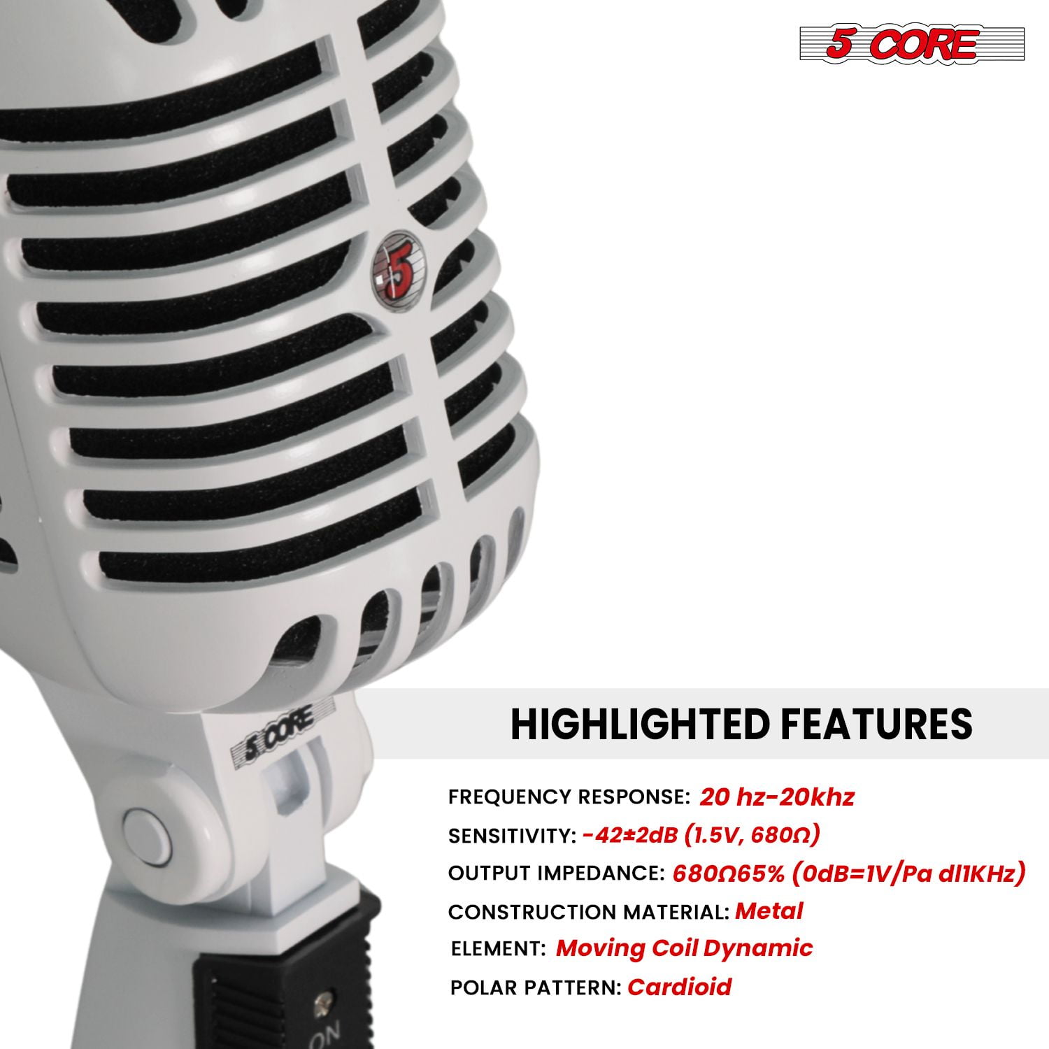 Classic Retro Microphone Dynamic (ALL METAL BODY) - Old Vintage Style Unidirectional Cardioid Mic w/ XLR Input Universal Stand Compatible | Live Performance |Singing In Studio |Recording Gold