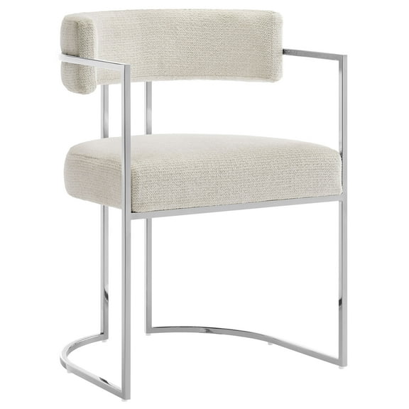 Side Dining Chair, Silver White, Fabric, Metal, Bar Pub Cafe Bistro Dining Kitchen Hospitality Restaurant, Modern Contemporary, HB37853
