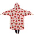 thumbnail image 2 of Oversized Wearable Blanket Hoodie,Red Strawberry Plants Fruit Dot Pink Pattern Sherpa Blanket Hoodie with Super Pockets,Super Warm Fuzzy Pullover for Women & Men, 2 of 6