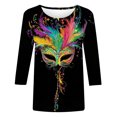 thumbnail image 4 of AGWOLF Mardi Gras Shirts For Women Carnival Outfits Tops Funny Mask Graphic Casual 3/4 Sleeve Crewneck T-Shirts Fat Tuesday Party Costume New Orleans Party Shirt, 4 of 5