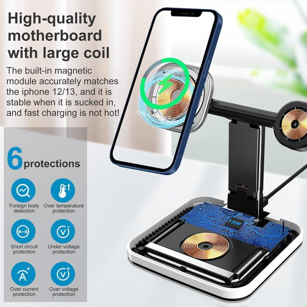 Qi Wireless Charger Dock Stand With intelligent night light For iPhone For Apple Watch Airpods For Samsung Galaxy S24 S23 S22 S22Plus S21 Ultra S20 note20 and ALL Qi-Standard Smartphones
