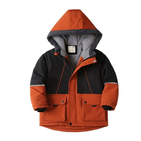 

Zhuashum Boys Fashion Coats Children Long Sleeve Winter Warm Outwear Patchwork Color Jacket Coat Outdoor Orange Casual Holiday Clothing 3-4 Years