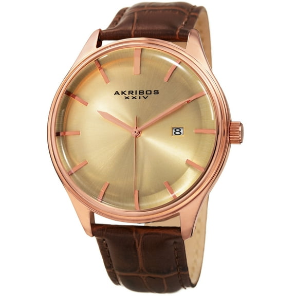 Akribos XXIV Men's Quartz Date Brown Leather Strap Watch