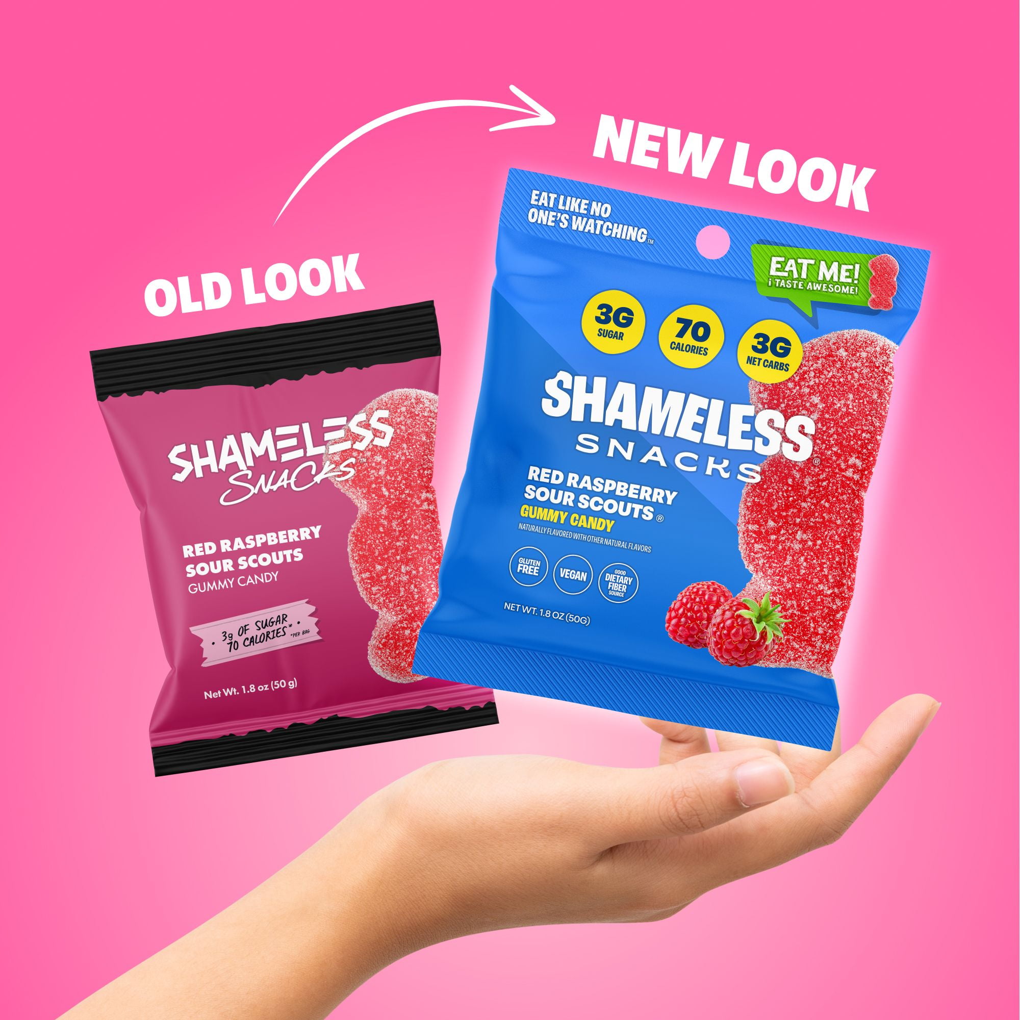 Shameless Snacks Red Raspberry Sour Scouts - Sour Candy & Fruit Snacks, Raspberry Gummy Candy, Keto Snacks in Bulk, 3g Sugar Gluten Free Vegan for Adults