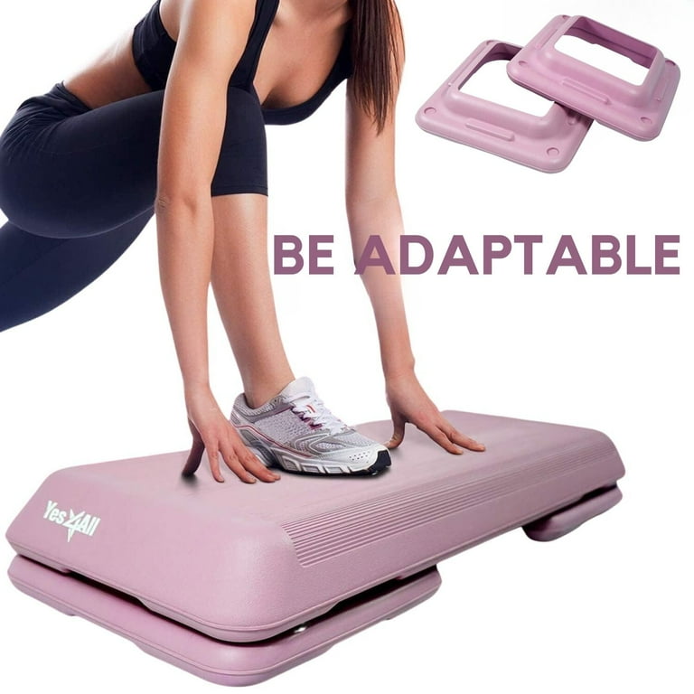 Yes4All Health Club Sized Adjustable Aerobic Exercise Step Platform with 4 Included Adjustable Risers and Extra Riser Options Pastel Pink