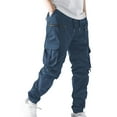 thumbnail image 2 of Cargo Sweatpants for Men Heavyweight Fleece Joggers Elastic Waist with Pockets, Baggy Drawstring Pants for Winter Warmth & Gym​ Dark Blue XL, 2 of 4