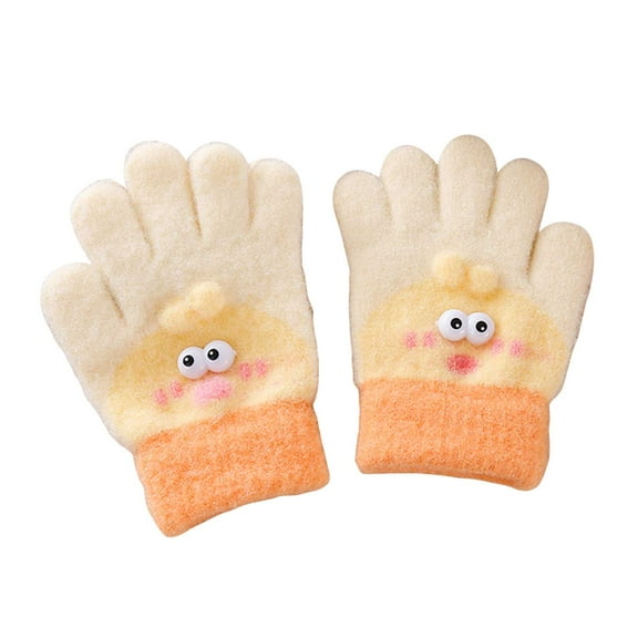 Splozh Newborn Mittens Girl Kids Winter Gloves for Boys Girls Children Full Fingers Stretchy Warm Mittens for Toddler Beige,3-6 Years