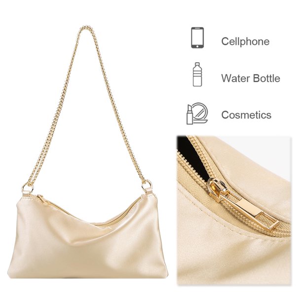 Bolso Hobo Bandolera Clutch Mujer Satén Con Cadena Monedero