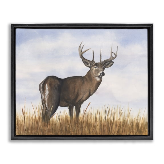 Stupell Industries Southwestern Deer in Cloudy Landscape Black Floating Frame Canvas Art, 21 x 17, by Michael Willett
