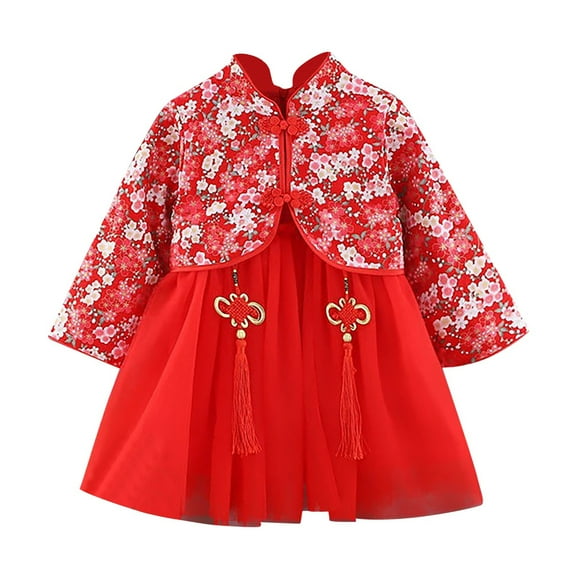 LUOGENLI Dress Toddler Kids Baby Girls Children Fairy Dresses for Chinese New Year Princess Dresses Embroidery Tang Suit Performance Dress for Girls 2025 Red 12-18 Months