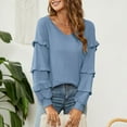 thumbnail image 3 of ZyeKqe Long Sleeve Shirts for Women Casual V Neck Loose Fitted Tunics Ruffle Solid Color Dressy Oversized Basic T Shirt, 3 of 6