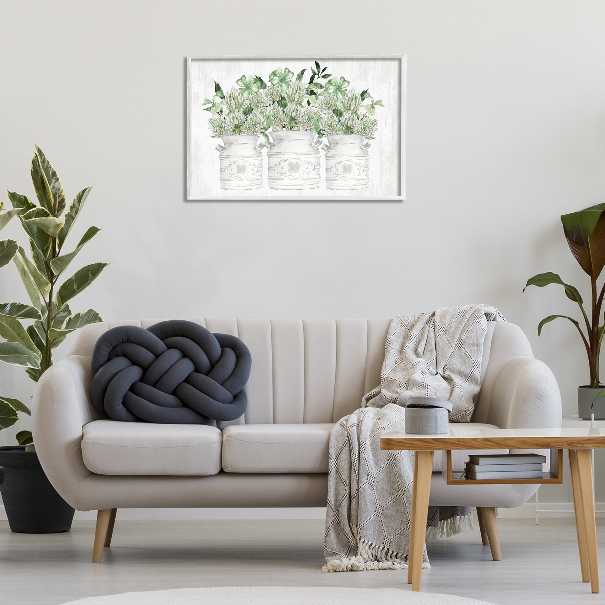 Stupell Industries Spring Potted Clovers Botanical & Floral Painting White Framed Art Print Wall Art, 30 x 20