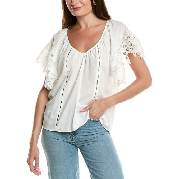 Ramy Brook womens  Lynette Linen-Blend Top, l, White