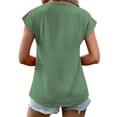 thumbnail image 5 of HUBERY Women Button Up V Neck Short Sleeve Pleated Solid Color Top, 5 of 7
