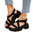 thumbnail image 3 of Xucatan Women's Chunky Sole Wedge Sandals, Round Toe Open Toe Slides with Elastic Back Strap, Crisscross Faux Suede Beach Shoes, Versatile Spring Summer Footwear Gift, 3 of 7