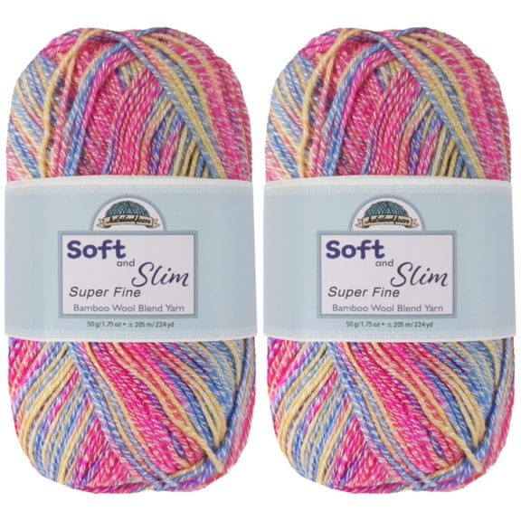 JubileeYarn Soft and Slim Yarn - 50g/Skein Bamboo Rayon Wool Blend - Cotton Candy - 2 Skeins