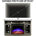 thumbnail image 3 of VANACC 59" Curved Fireplace TV Stand, Entertainment Center with Open Shelves and Farmhouse Glass Door TV Cabinet Console for TVs up to 65 Inches, Wash Grey, 3 of 8