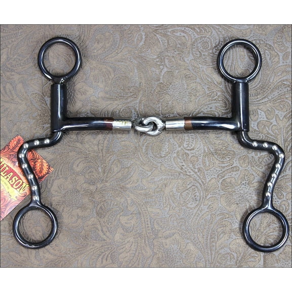 HILASON BLACK STEEL HORSE BIT STAINLESS STEEL MOUTH SS DOTS ON SHANK