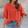 thumbnail image 4 of KPOPLK Women's Casual Linen Tops Short Sleeve Scoop Neck Summer Blouses Cotton Blend Breathable Lightweight Loose Fit Tee Shirts for Beach XL,Orange, 4 of 8