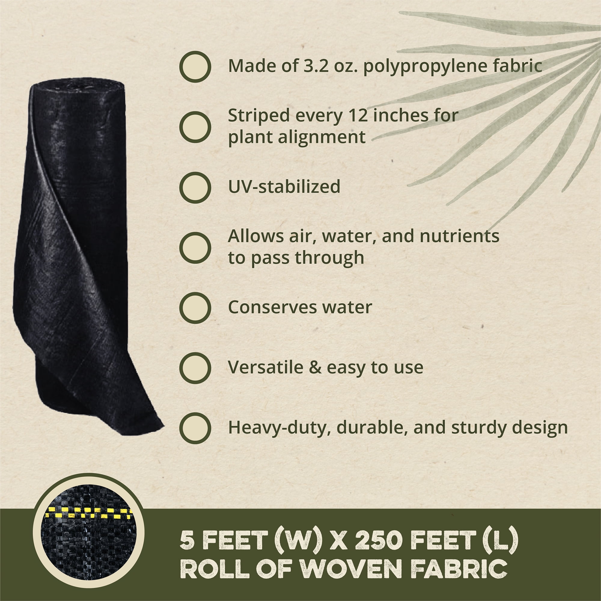 DeWitt 5-Pack Pro-5 Weed Barrier Fabric 5 oz, Heavy-Duty Woven Weed Control, 5 x 250 Feet