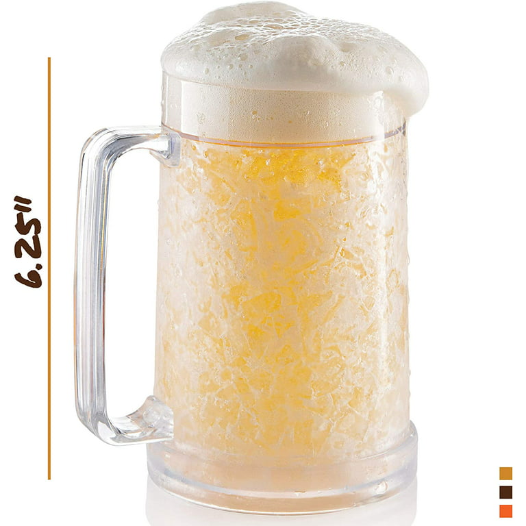 Luxail Freezer Beer Glasses, Double Wall, Insulated Gel Plastic Glasses, 16  oz, Clear