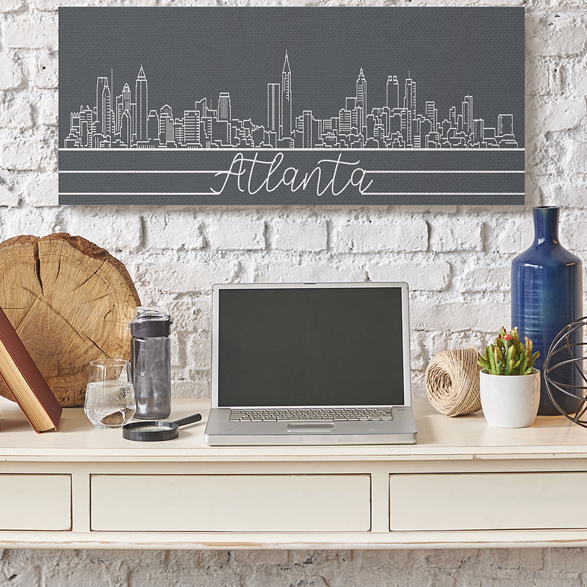 Stupell Industries Retro Atlanta Georgia City Skyline Geometric Linework Town & City Painting Gallery Wrapped Canvas Art Print Wall Art, 17 x 40