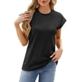 thumbnail image 1 of Camiseta de mujer con cuello redondo y manga corta: color liso, imitación algodón, informal/para el día a día, tallas S-XXL, verano, 1 of 6
