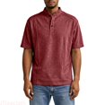 thumbnail image 2 of JTieacloth Men's T-Shirts Casual Button Down Stand Collar Short Sleeved Shirt T Shirt(Red,L), 2 of 6