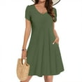 thumbnail image 2 of VBTAPA Casual Dresses for Women Petal Short Sleeve V Neck T-Shirt Mini Dress Flowy A-Line Summer Dresses with Pockets Green S, 2 of 8