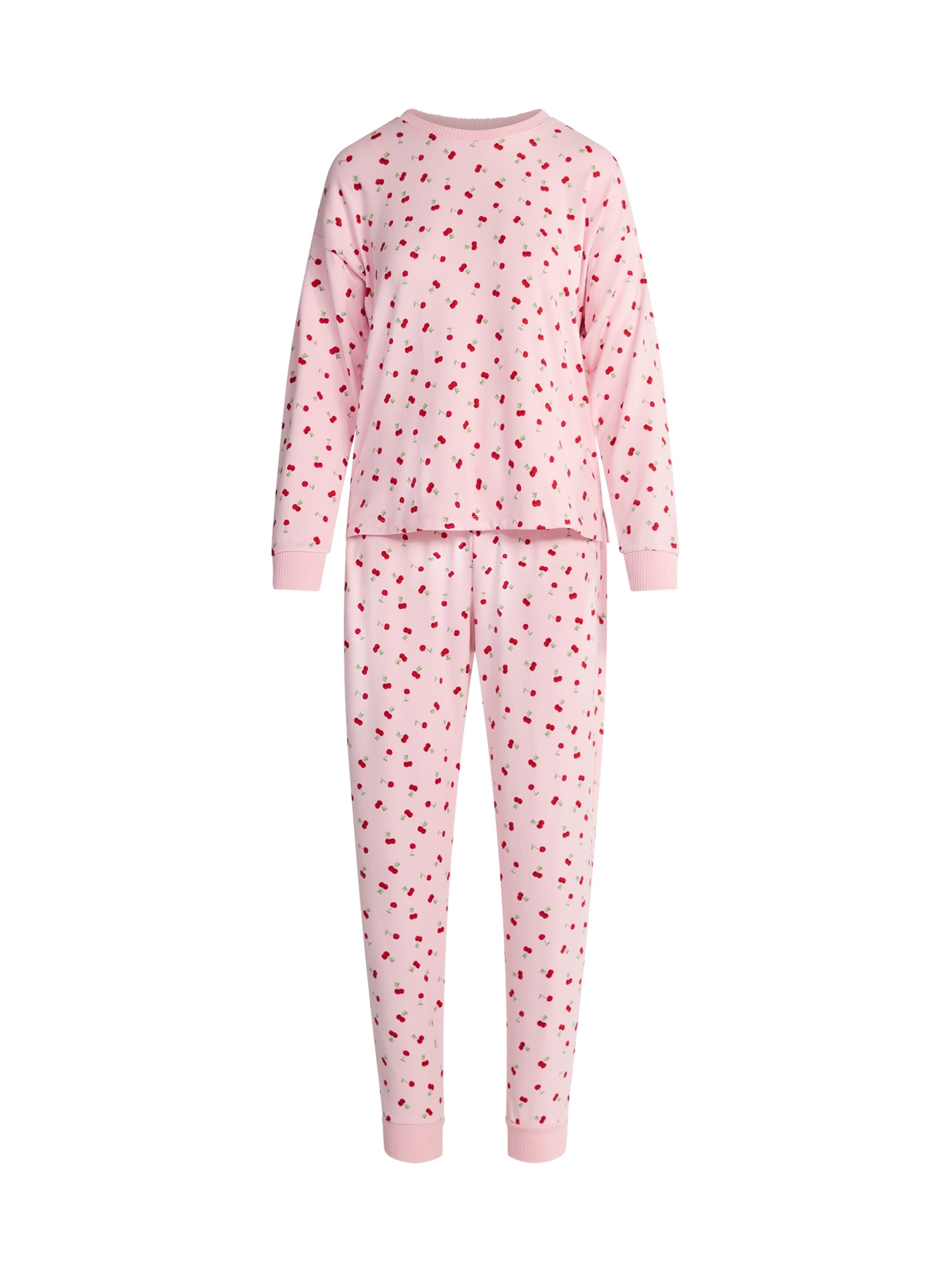Joyspun Women's Cozy Lounge Collection Hacci Knit Long Sleeve Top and Joggers Pajama Set, Sizes XS-3X