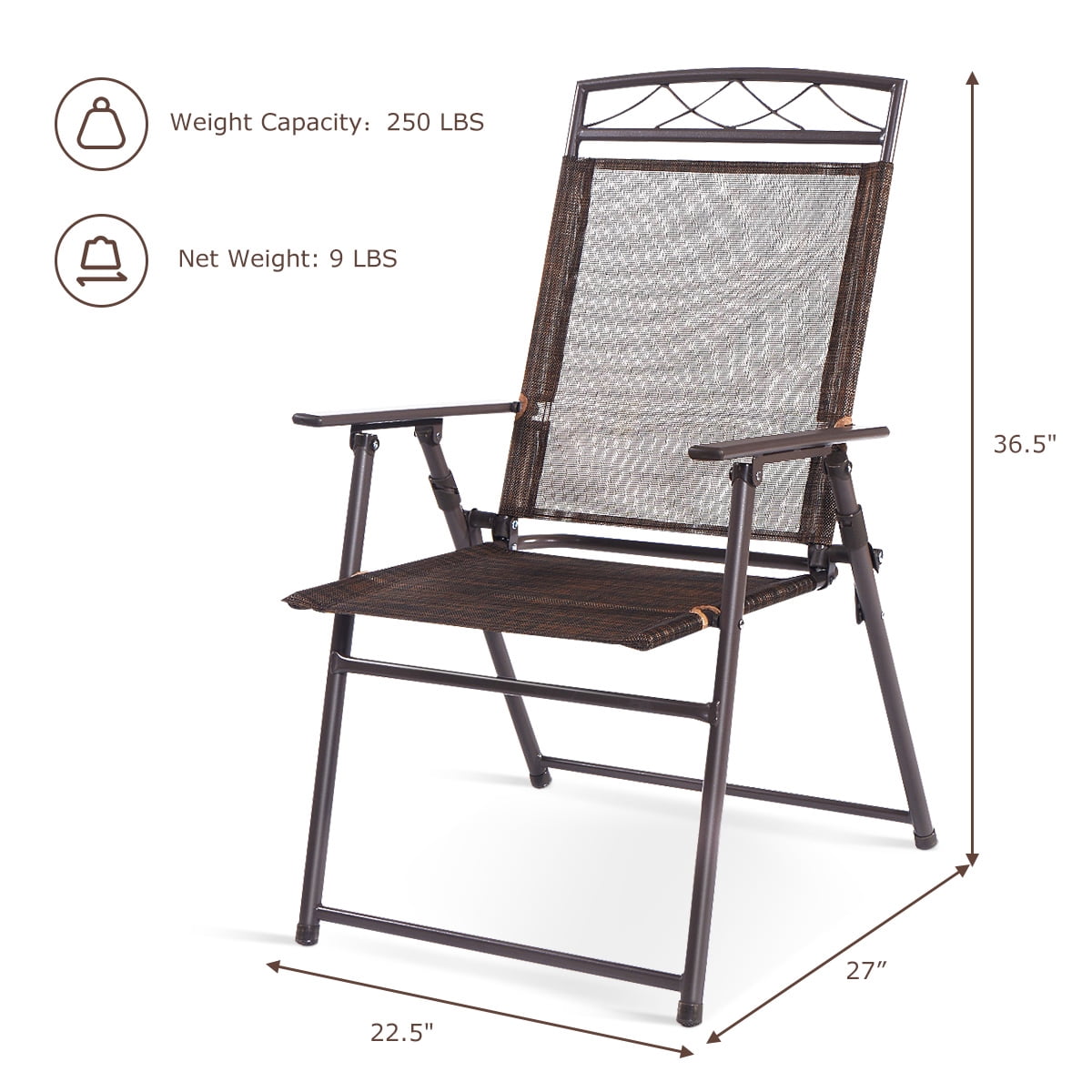 Giantex Set of 4 Patio Folding Sling Chairs Steel Camping Deck Garden Pool Backyard Chairs