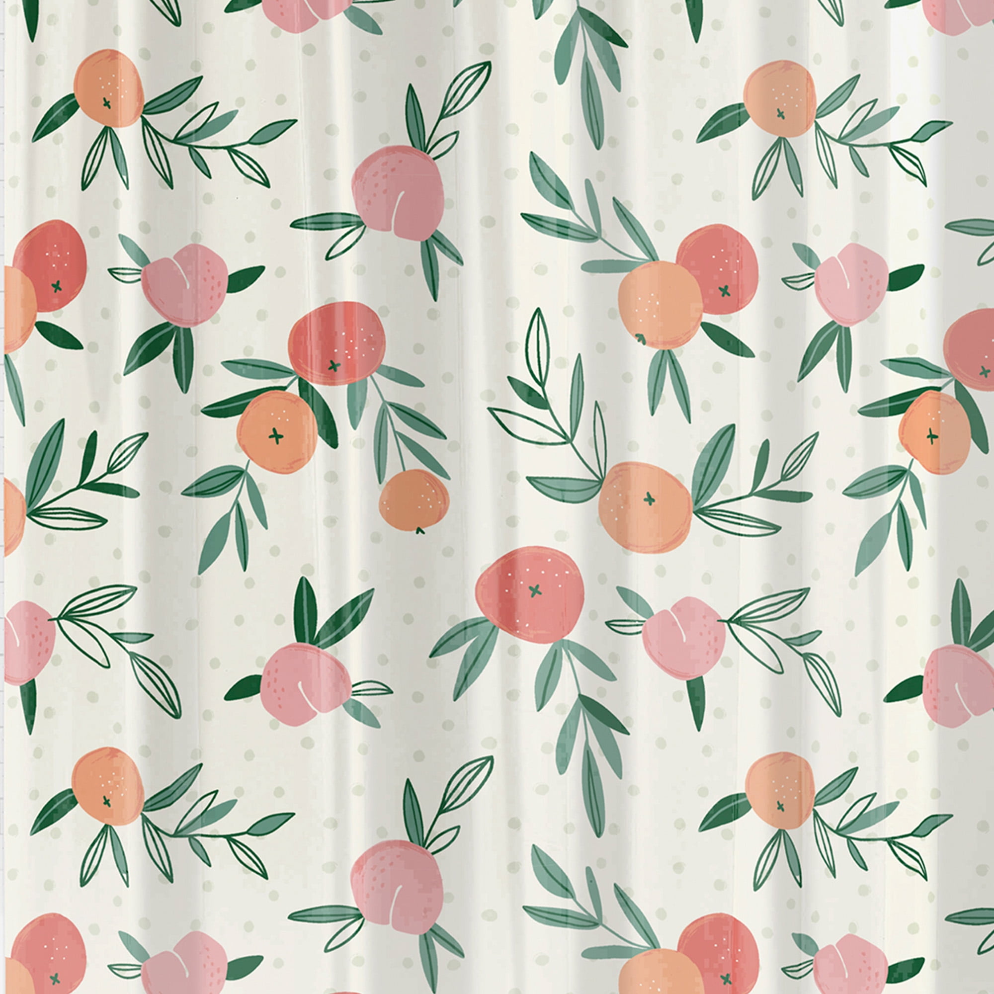 Mainstays Waterproof Peaches 30% Recycled PEVA Shower Curtain Set & Hooks, 13-Piece, Orange, Yellow