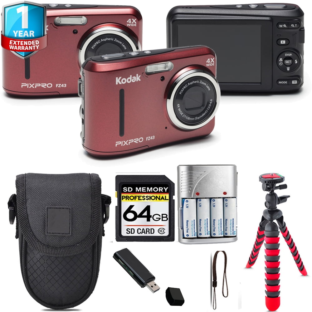 Kodak PIXPRO FZ55 Easy Point & Shoot Digital Camera Bundle (Red) +
