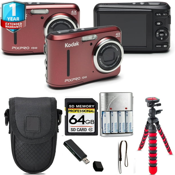 Kodak PIXPRO FZ43 Digital Camera (Red) + Tripod + 1 Yr Warranty 