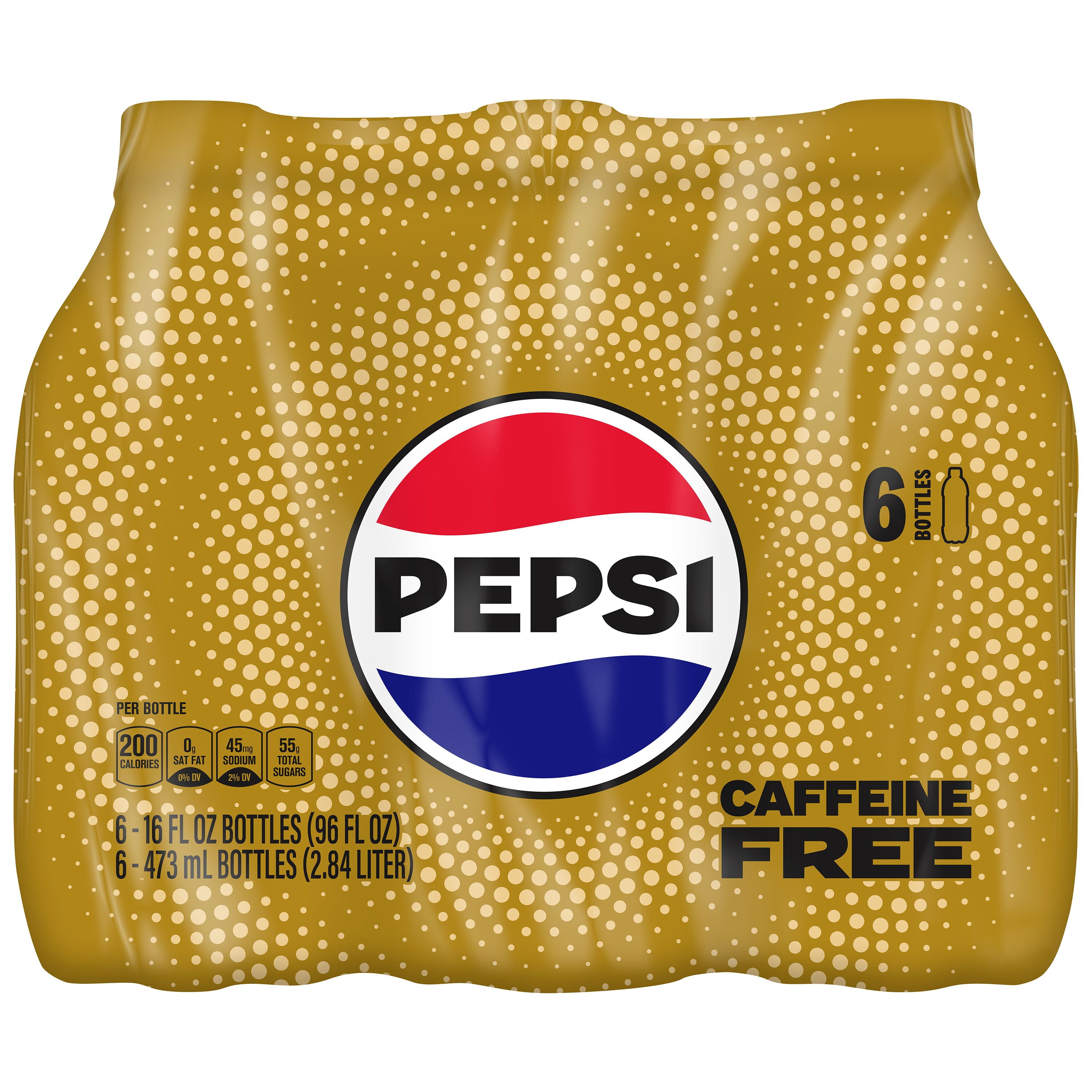 (4 pack) Pepsi Cola Caffeine Free Soda Pop, 16 fl oz, 6 Pack Bottles