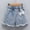 Blue, variant on Lilgiuy Big Girls Casual Denim Shorts Summer New Thin Wave Cuffs Elastic Waist Shining Jeans Shorts for Beach Pool Travel