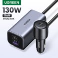 thumbnail image 2 of Cargador de coche UGREEN de 130 W, extensor de carga rápida para 4 dispositivos USB, cargador GaN para iPhone 16 15, cargador USB C para iPad y portátil, 2 of 5