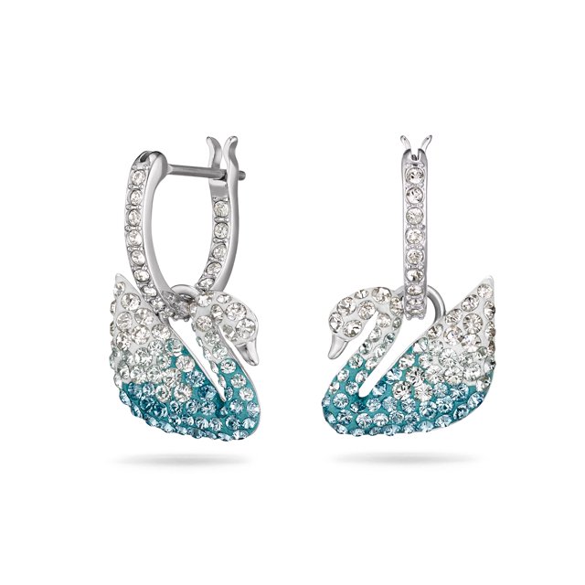 Pendientes de la icónica colección Swan de Swarovski con cristal azul y blanco