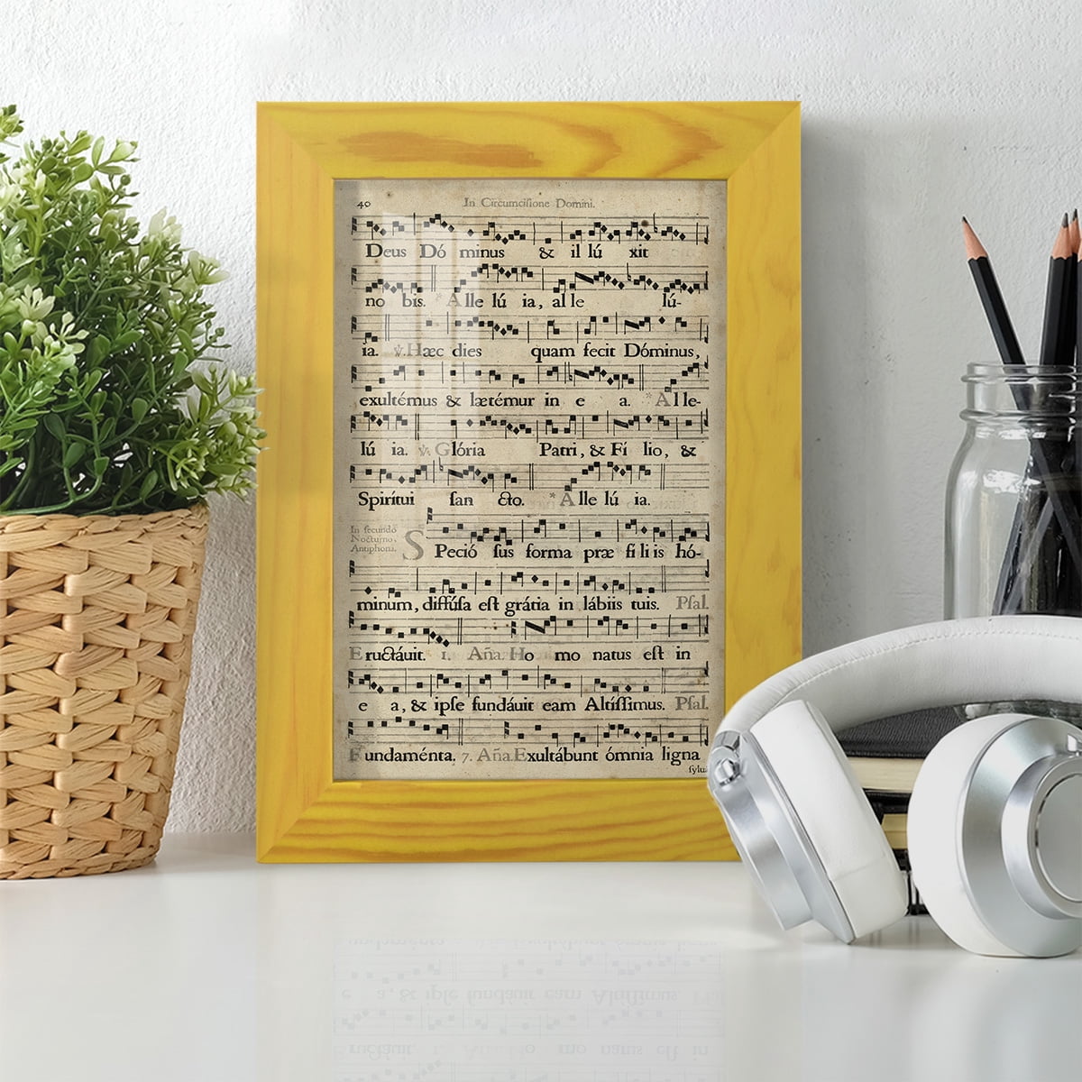Vellum Songbook II -Framed Print w/glass-Sunflower Yellow