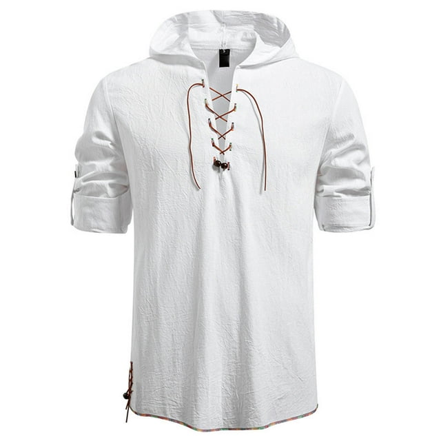 pstuiky camisas de manga larga para hombre, Top informal con capucha y cordón de manga larga de color liso a la moda para hombre Tops de hombre m