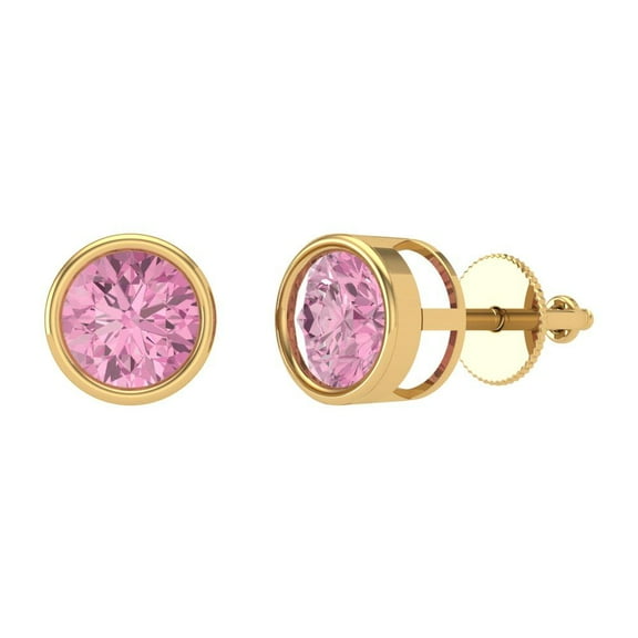 1 ct Screw-Back Stud Earrings for Women | 5.0mm Round Cut Simulated Pink Diamond | 18K Yellow Gold