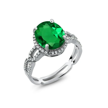 Deep Green Sapphire - 4.18 Ct Green Simulated Emerald White Created Sapphire 925 Sterling Silver Ring