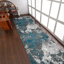 RUGSOTIC CARPETS MACHINE MADE HEATSET POLYPROPYLENE AREA RUGS - 3'2''x10', Runner Shape, Silver Ivory Color, Abstract Modern Design, High Pile Machine Made Area Rugs for Living Room, Bed Room (M00028)