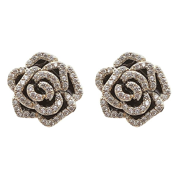 XZNGL Black Rose Diamond Inlaid Retro Earrings Fashion Black Rose Earrings Personality Wedding Anniversary Birthday Jewelry Gifts for Women Girls Walmart