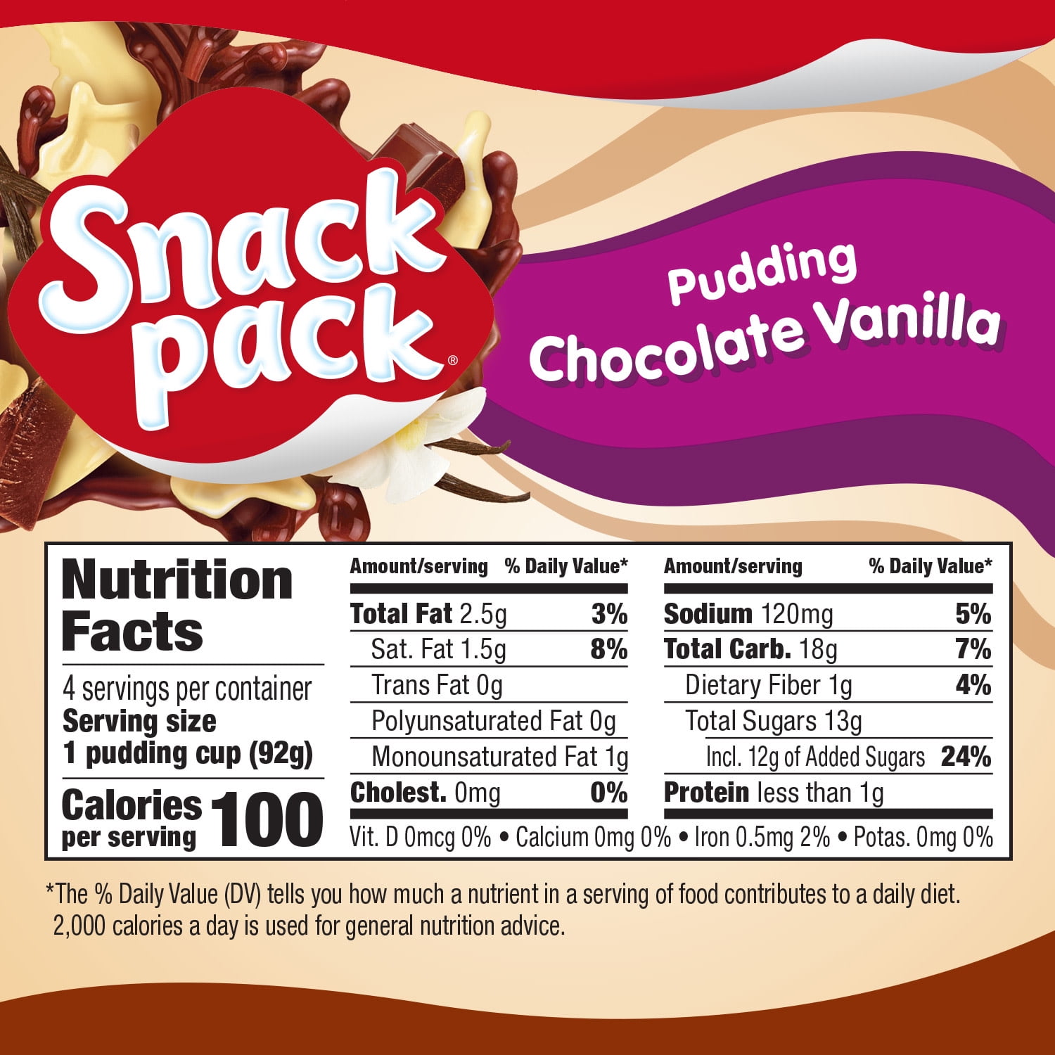 (8 pack) Snack Pack Chocolate Vanilla Flavored Pudding, 3.25 oz Pudding Cups, 4 Count